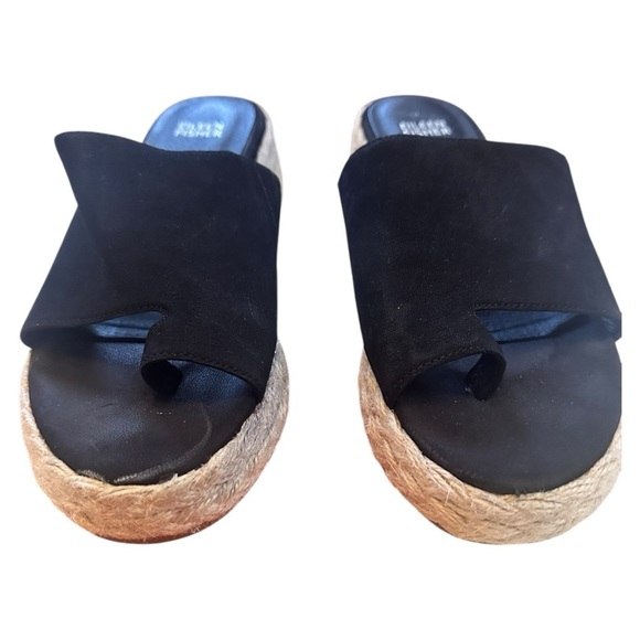 Eileen Fisher Womens Leather Toe Ring Slide On Wedge Sandals Black Size 7 - Picture 2 of 8